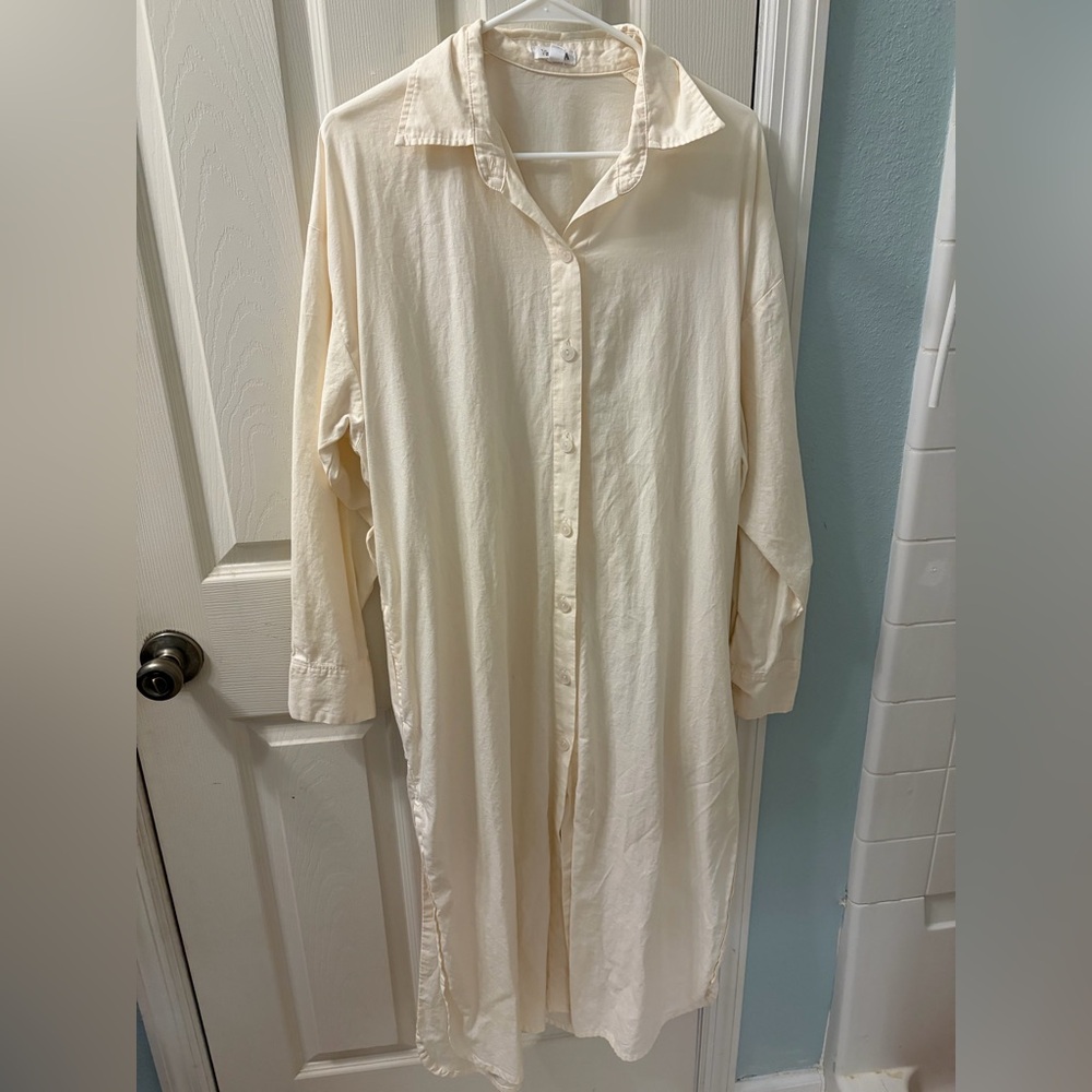 Vitamin A women’s size medium CREAM shirt dress organic cotton new without tags